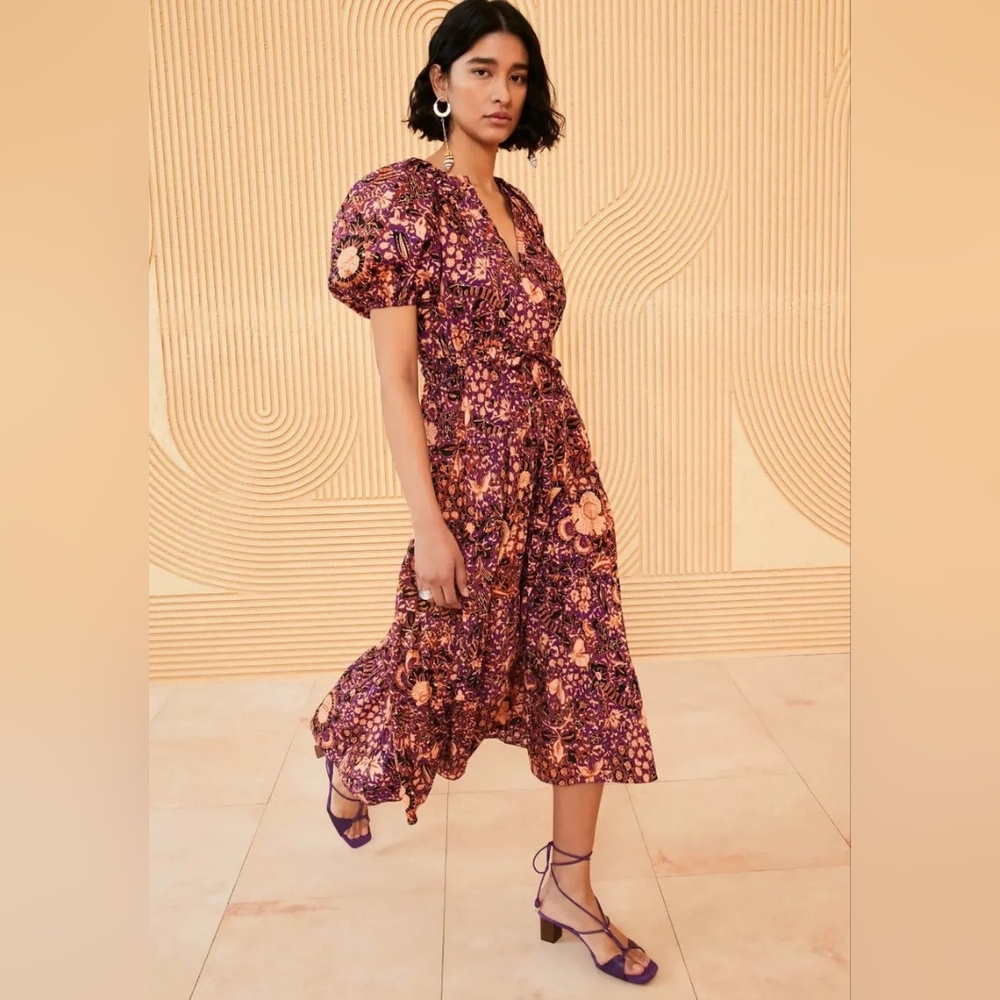 Ulla Johnson Floral Purple Midi Dress | Size 6